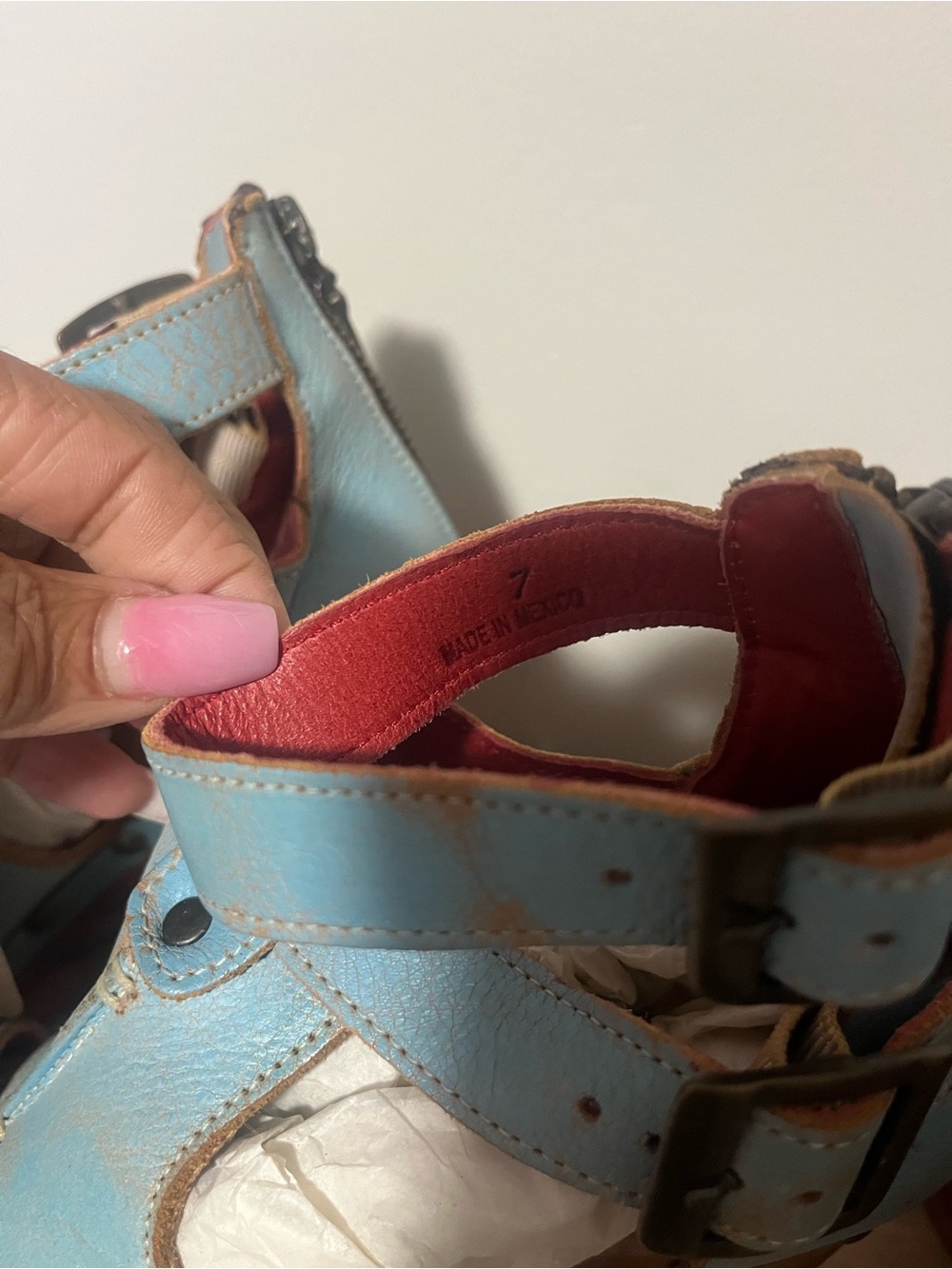BED|STU Sky Blue Leather Platform Sandals with Ankle Strap - Picture 6 of 7